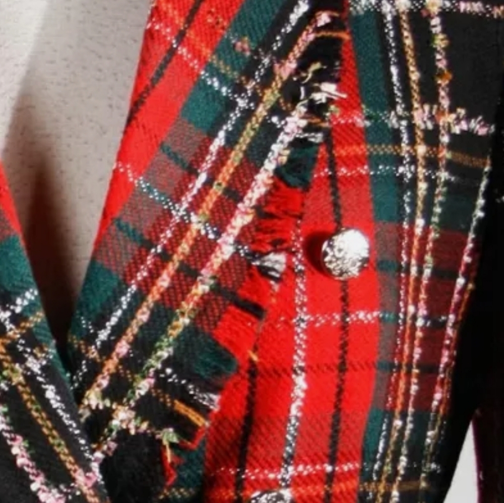 Rachel Zoe Plaid Frayed Double Breasted Blazer S - Picture 8 of 8